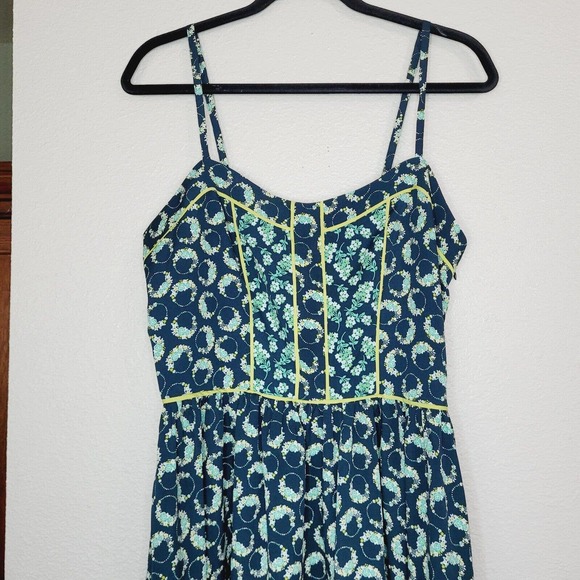 NWT Lauren Conrad Blue & Teal Floral Bustier Spaghetti Strap Dress. Size 10 - Picture 2 of 8